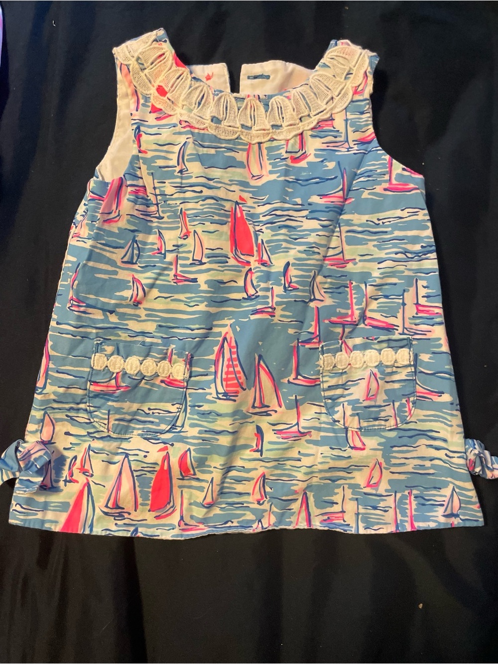 Lilly Pulitzer Blue Sailboat Print Sleeveless Dress with Pink Accents